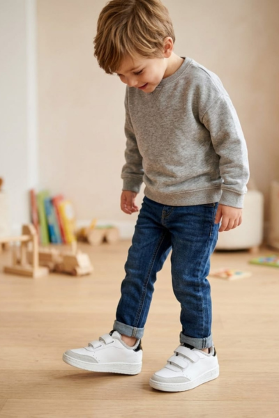 Baskets durables pour enfants avec velcro | basq Basic White